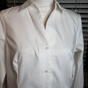 Anne Klein White Collared Button Shirt Womens size S small Long Sleeve Top